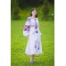 Boho Style Ukrainian Embroidered Maxi Dress White with Pink/Black Embroidery